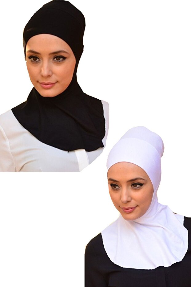 Women's Combed Cotton Neck Collar Bonnet Black White Set of 2