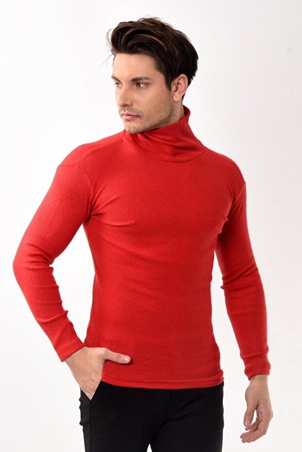 Men's Turtleneck Turtleneck Slim Fit Sweater Red