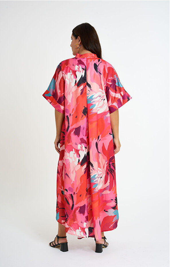 فستان طويل منقوش برقبة على شكل حرف V - 5