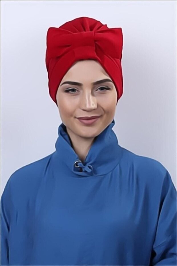 غطاء حجاب خارجي أحمر مع فيونكة