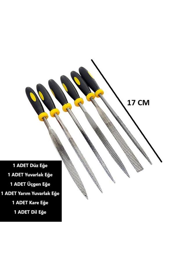 Mini Eğe Seti Çelik Törpü Takımı 6 Parça Ahşap Set Üçgen Kare Düz Yuvarlak Çok Amaçlı Hobi Set - 2