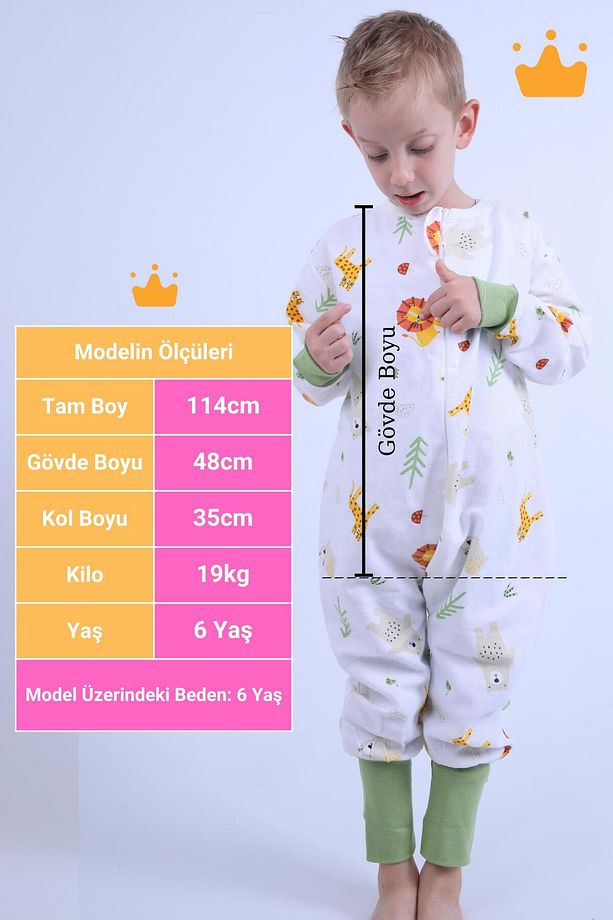 2-8 Yaş 1 Tog Pazen Çocuk Uyku Tulumu Unisex Uzun Kollu Uyku Tulumu - 2