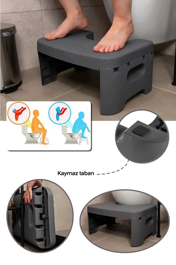 Katlanır Tabure - Portatif Çömelme Banyo Klozet Taburesi - Kaymaz Taban Yetişkin ve Çocuk Basamağı - 1