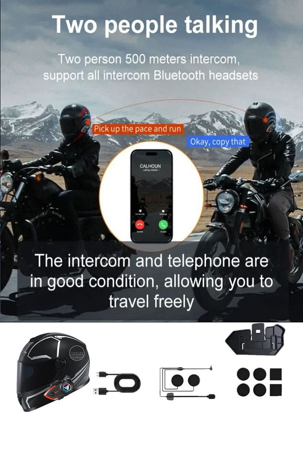 500 Mt Intercom 2 Eşleşmeli Kask Kulaklık Y-80pr Su Geçirmez Bluetooth Motosiklet Intercom Kulaklık - 5