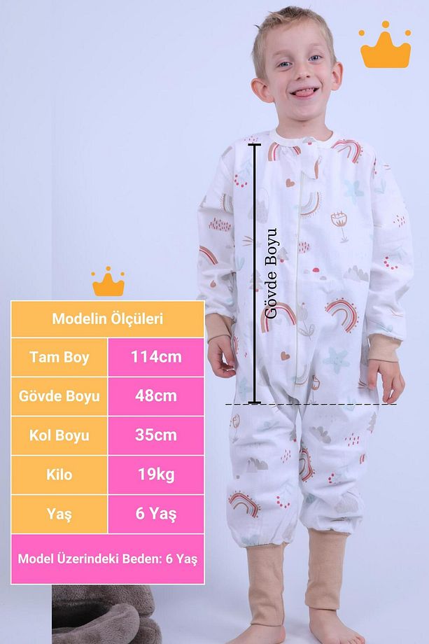 2-8 Yaş 1 Tog Pazen Çocuk Uyku Tulumu Unisex Uzun Kollu Uyku Tulumu - 2