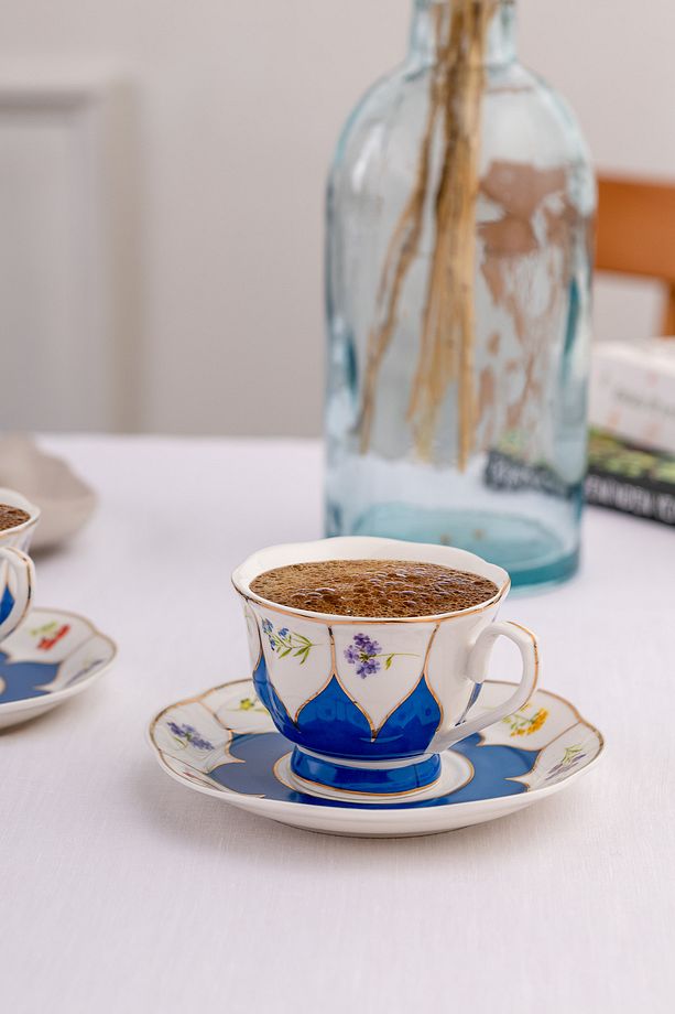 Kır Çiçekleri 2 Kişilik Kahve Fincan Takımı Mavi 80 ml - 2