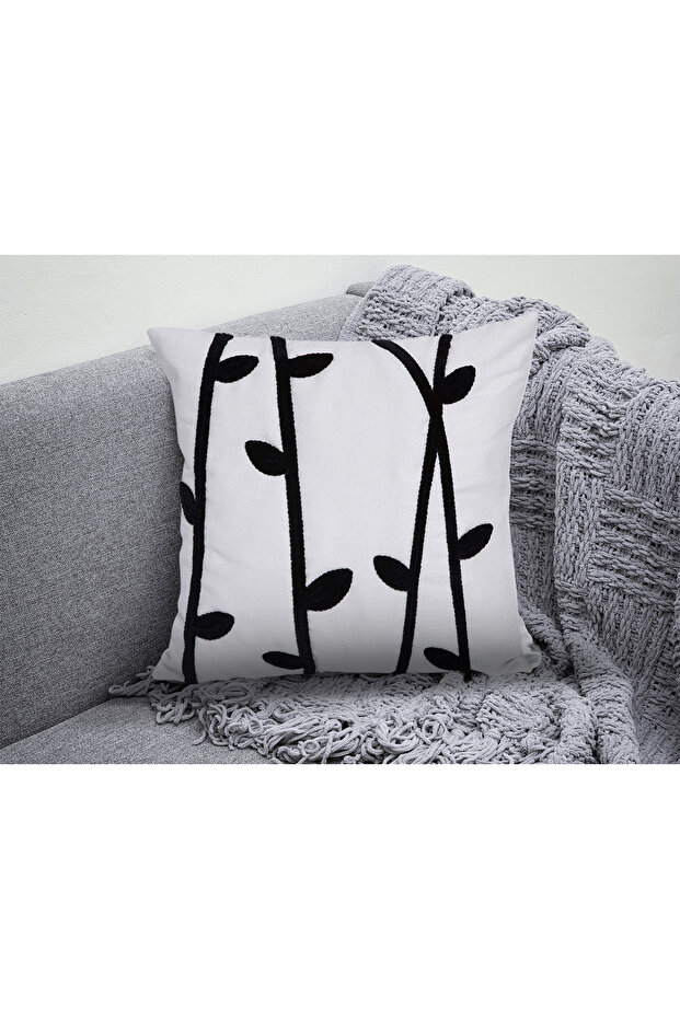 Bohemian Style Black Branch and Leaves Pattern Punch Throw Pillow Cover Throw Pillow11