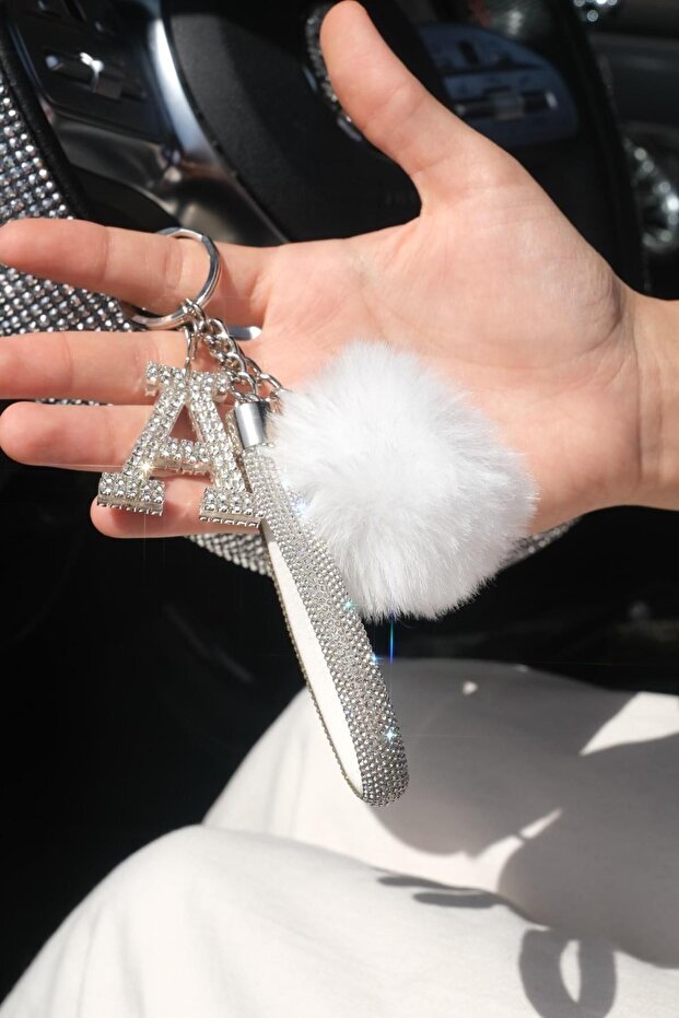 Angel Silver Keychain - With Small Pompom Letter Option
