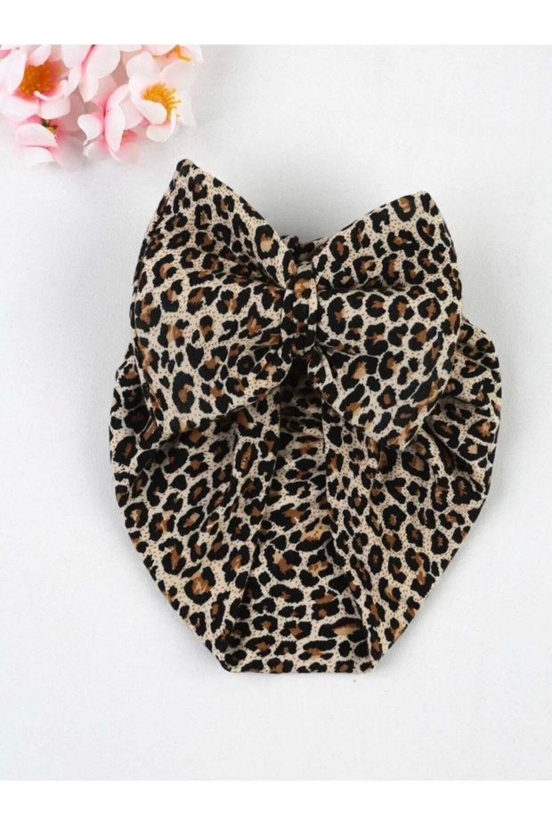 Leopard Bow Baby Bonnet