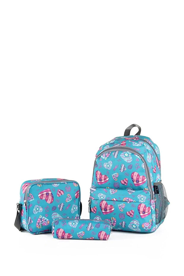 3-Piece School Bag Set Green Heart /Plcan2079.353