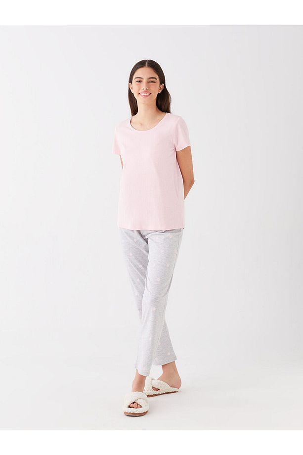 Lcw Bisiklet Yaka Desenli Uzun Kollu Kadın Pijama Takımı - 1