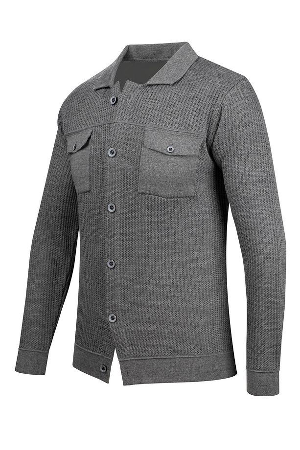 Çizgi Triko Erkek Düğmeli Çift Cepli Triko Örme Desenli Blazer Tek Ceket Regular Kalıp -5017G - 4