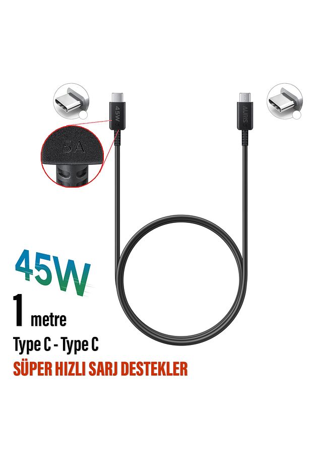 45W Süper Hızlı Şarj Kablosu Type C - Type C Samsung TYPE-C Telefonlar Uyumlu - 1