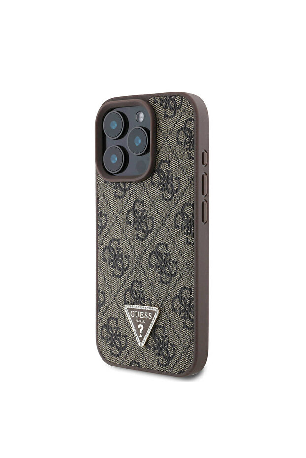 iPhone 16 Pro Max Compatible Case Guess Licensed Magsafe Feature Pu Leather 4g Pattern Rhinestone Triangle Logo - 2