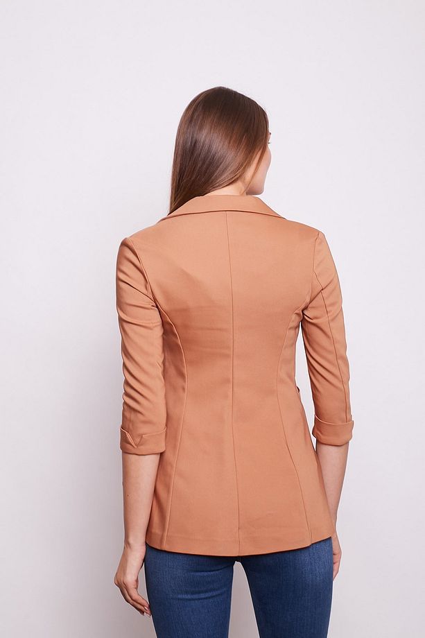 Kapri Truvakar Kol Süs Cepli Kopçalı Ofis Blazer Kumaş Ceket-camel - 6