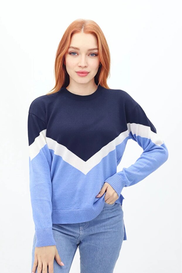 Bagel Collar Front V Model Sweater - 1
