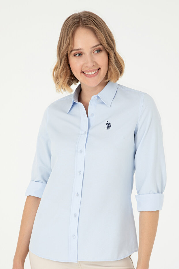 Jasnoniebieska damska koszula z długim rękawem basic 50288851-VR003 - 3