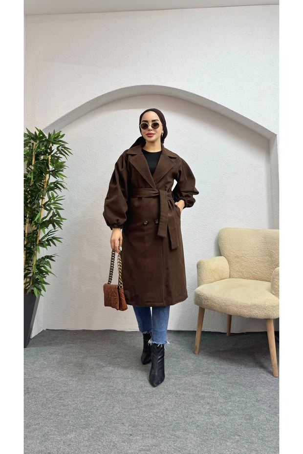 Balon Kol Astarlı Kaşe Kaban - 2