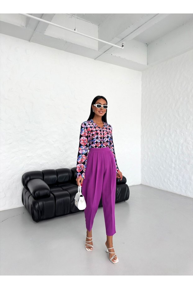 Women's High Waist Mom Cut Double Fabric Trousers