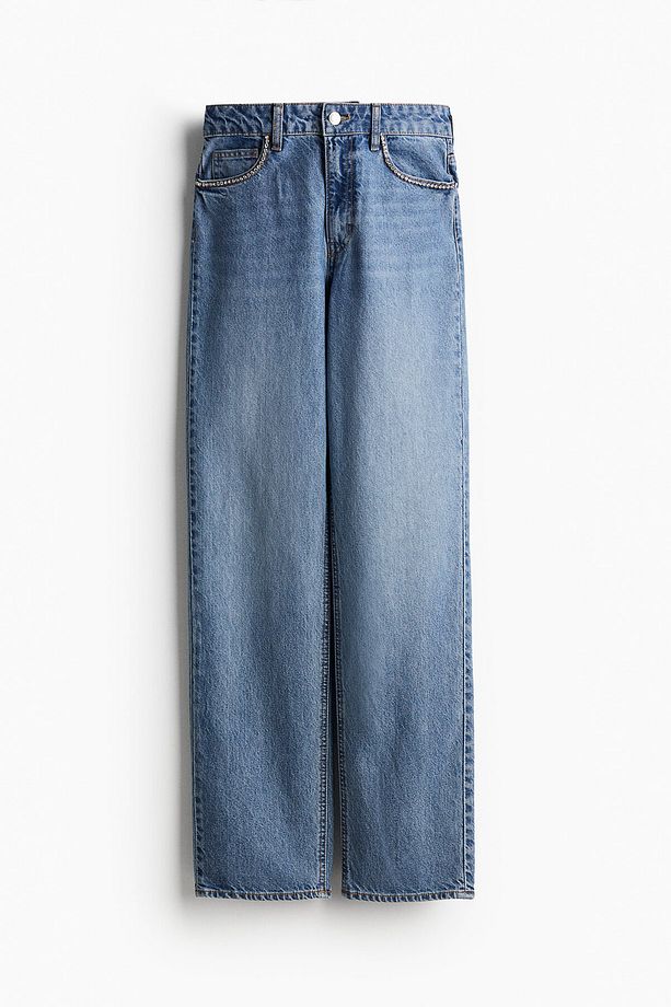 Suni Elmas İşlemeli Kot Pantolon - 4