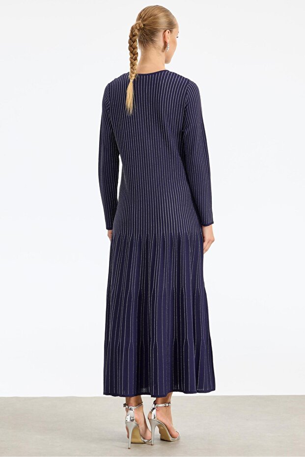 Simli Rayon Elbise NAVY - 3