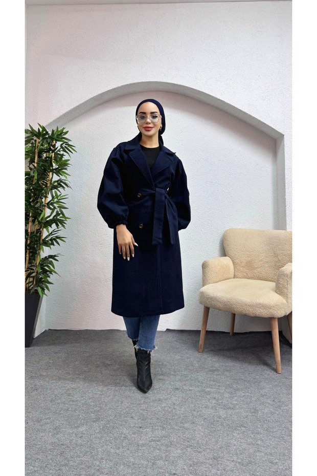 Balon Kol Astarlı Kaşe Kaban - 2