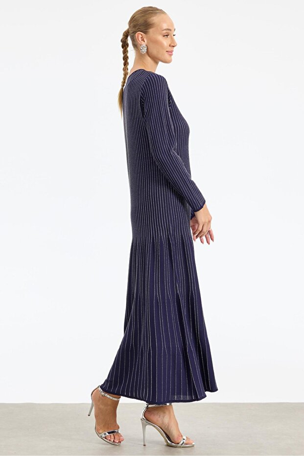 Simli Rayon Elbise NAVY - 2