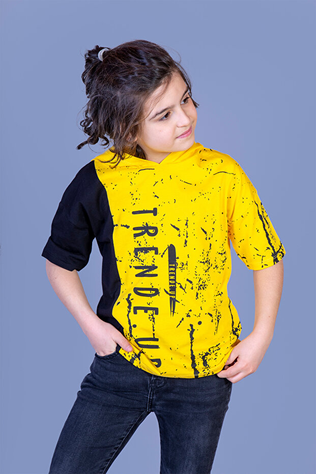 Boy's Hooded Garni Detailed Printed T-Shirt