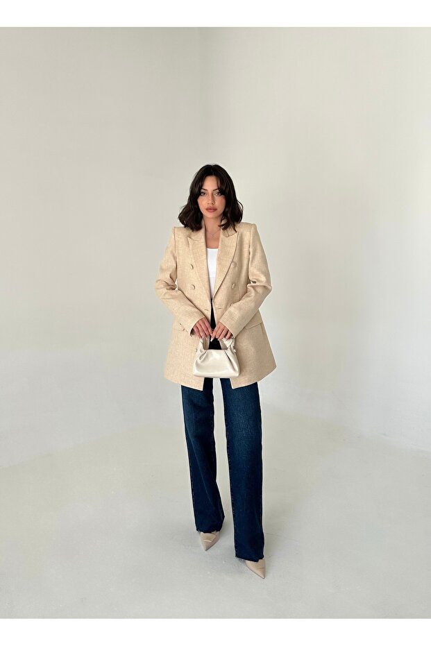 Coated Buttoned Long Blazer Jacket - 5