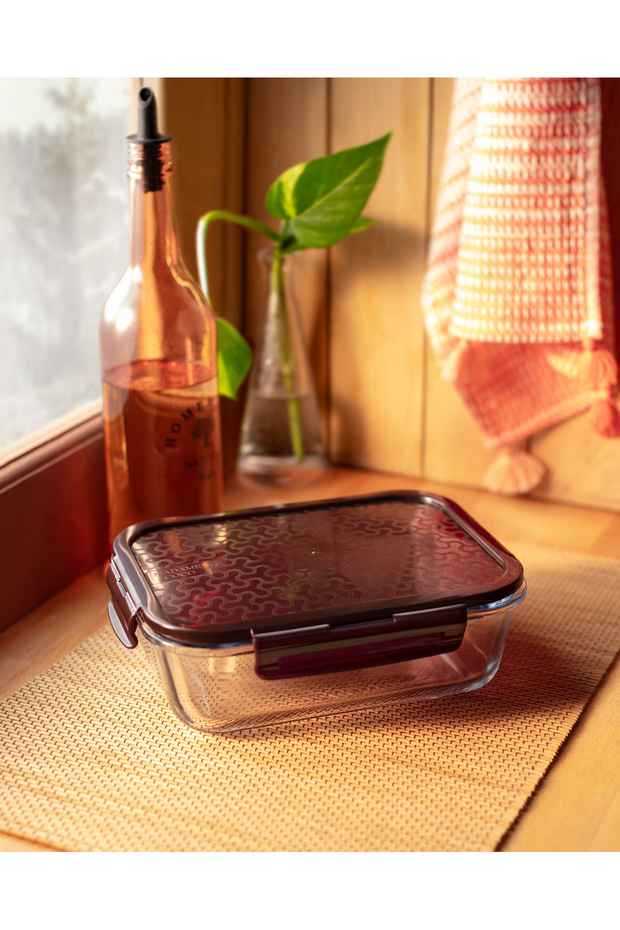 حاوية تخزين زجاجية مستطيلة من مودينا مع غطاء - 1500 مل - 1