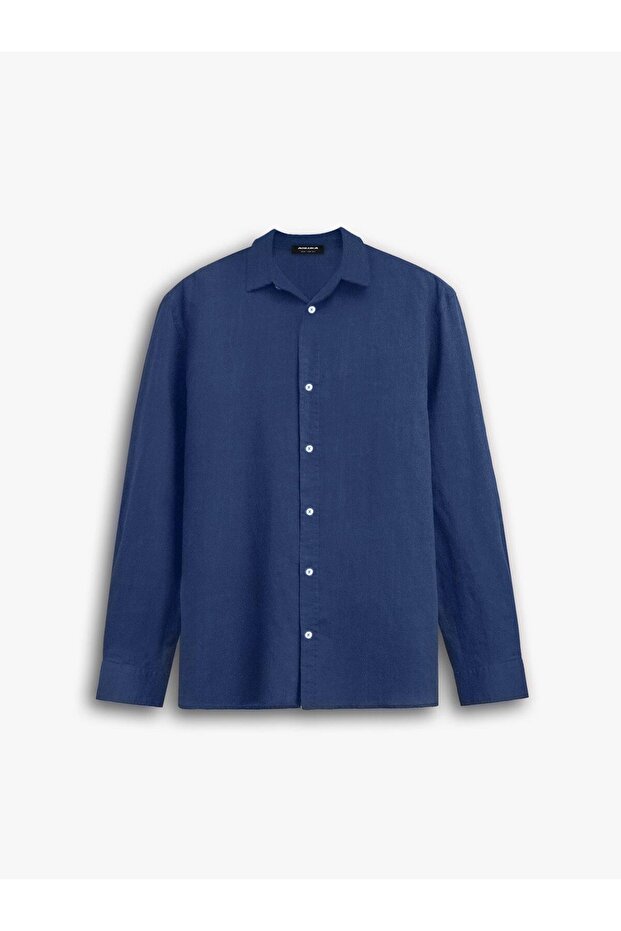 Erkek Oversize Basic Rahat Gömlek Lacivert - 7