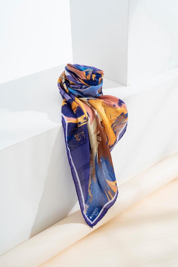 90X90 cm Soft Women's Scarf - Digital Printed Brush Pattern