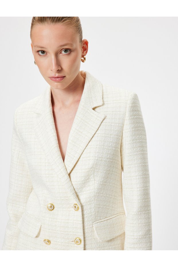 Tweed Blazer Jacket Double Breasted Slim Fit