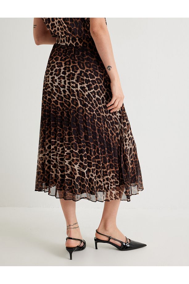 Piliseli Leopar Desenli Etek Kloş Midi Boy - 4