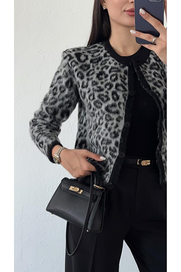 سترة الفهد الملتحي باللون الرمادي - 2