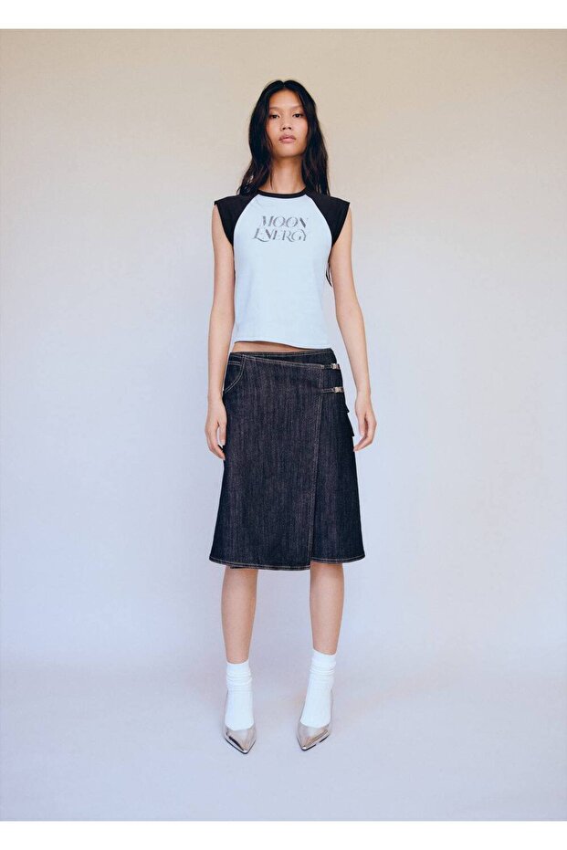 Desenli pamuklu tişört - 2