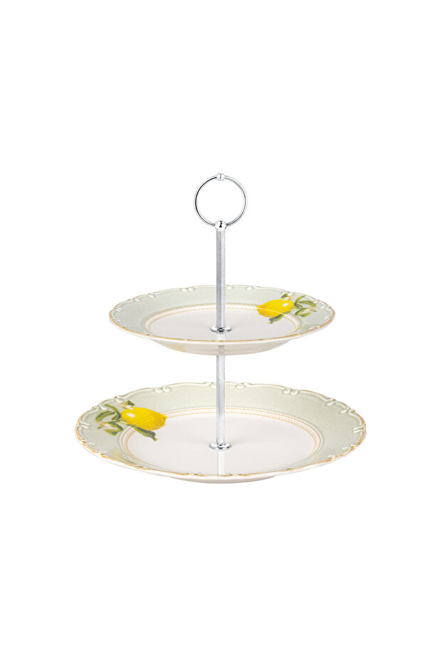 Lemon Patterned 2 Tier Cake Stand - 4