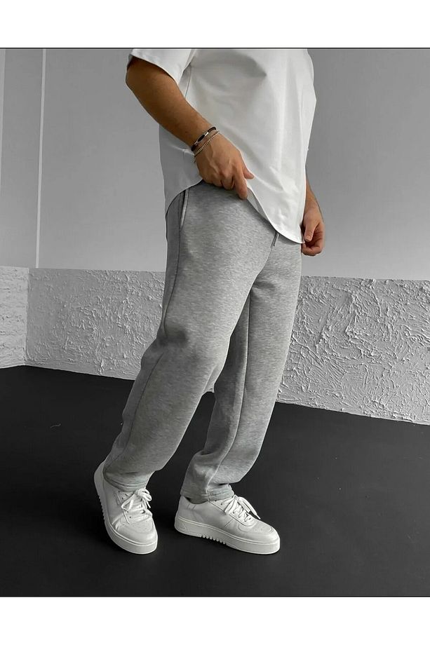 Baggy Eşofman Altı Gri Bol Paça Kışlık - 3