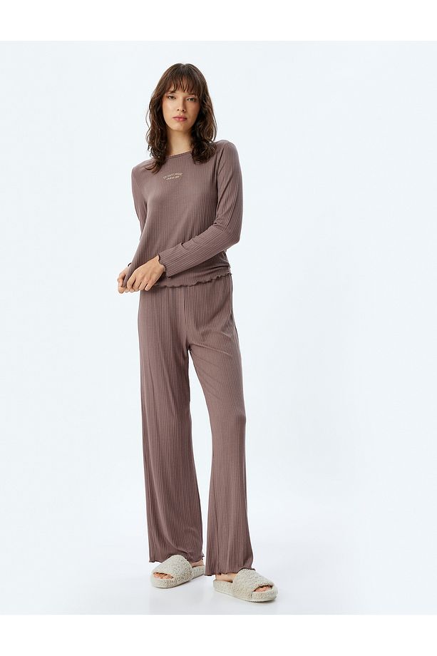 Örme Pijama Altı Bol Paça Dokulu Modal Kumaş - 1