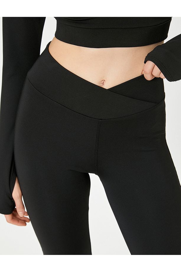 İspanyol Paça Spor Tayt Yüksek Bel Slim Fit Interlok - 5