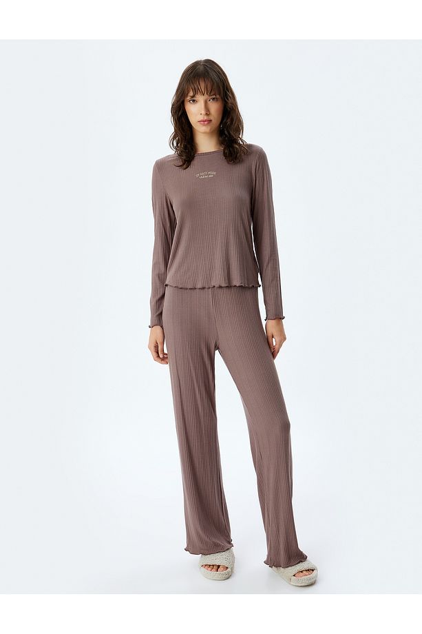 Örme Pijama Altı Bol Paça Dokulu Modal Kumaş - 2
