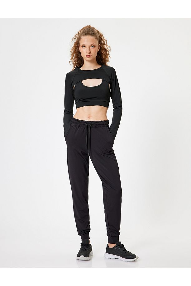 Jogger Eşofman Altı Beli Bağcıklı Ekstra Yüksek Bel Slim Fit Interlok - 2