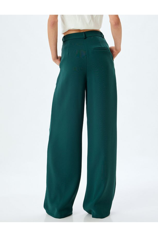 Geniş Paça Baggy Pantolon Krep Kumaş Cep Detaylı - 4