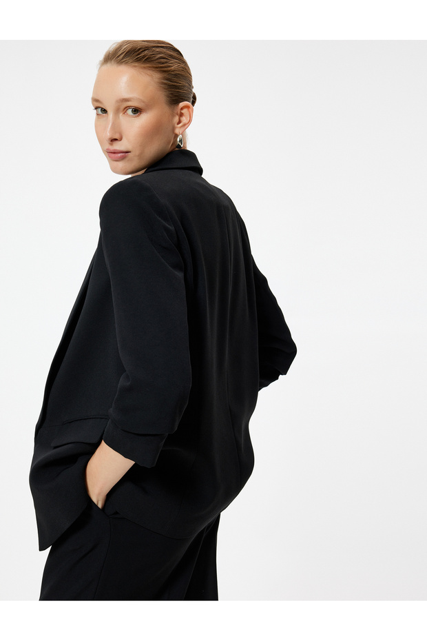 3/4 Sleeve Double Breasted Blazer Jacket with Flap Pocket Detail