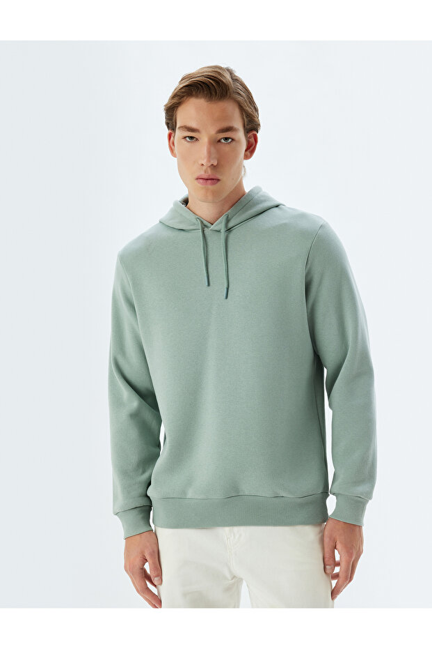 Raised Cotton Basic Hooded Sweatshirt - 3