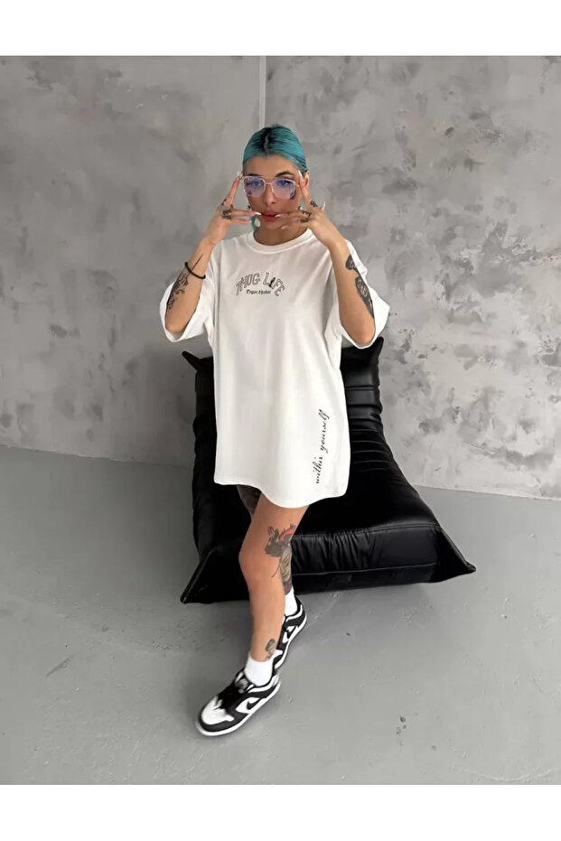 Unisex Printed Oversize T-Shirt - White