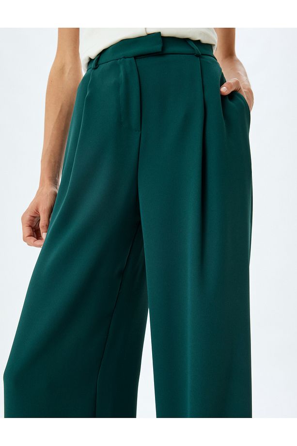 Geniş Paça Baggy Pantolon Krep Kumaş Cep Detaylı - 5