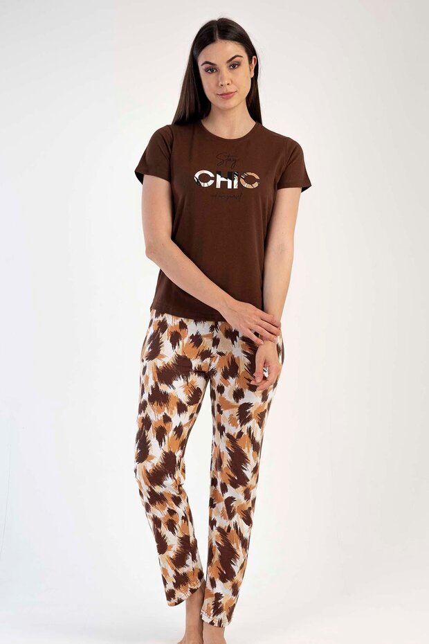 Short Sleeve Pajama Set Brown-441018