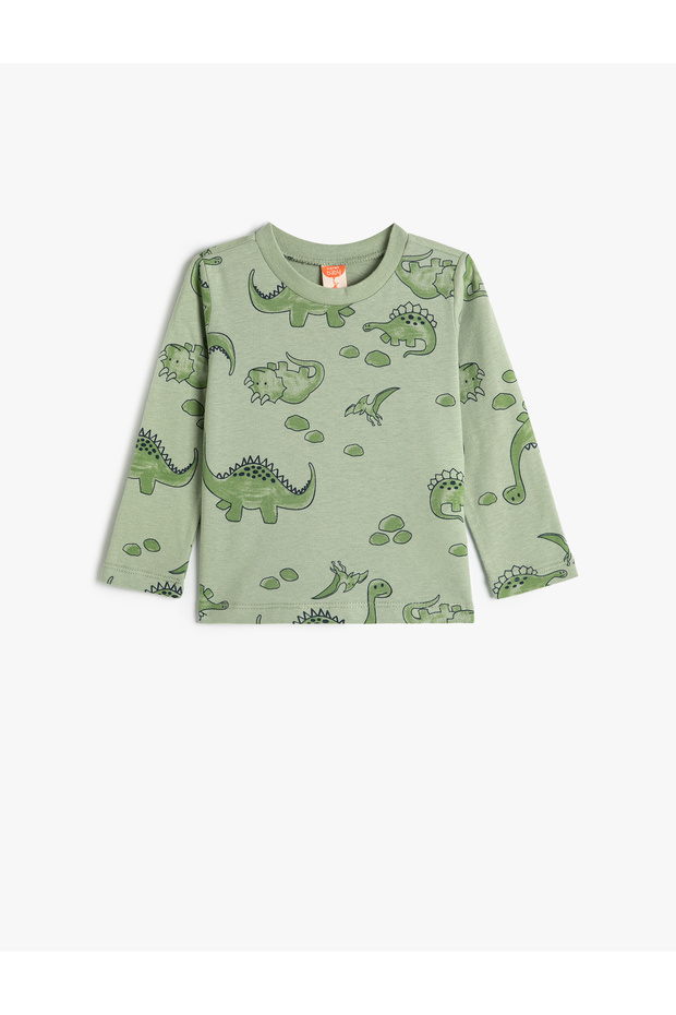 Dinosaur Printed Long Sleeve Crew Neck T-Shirt