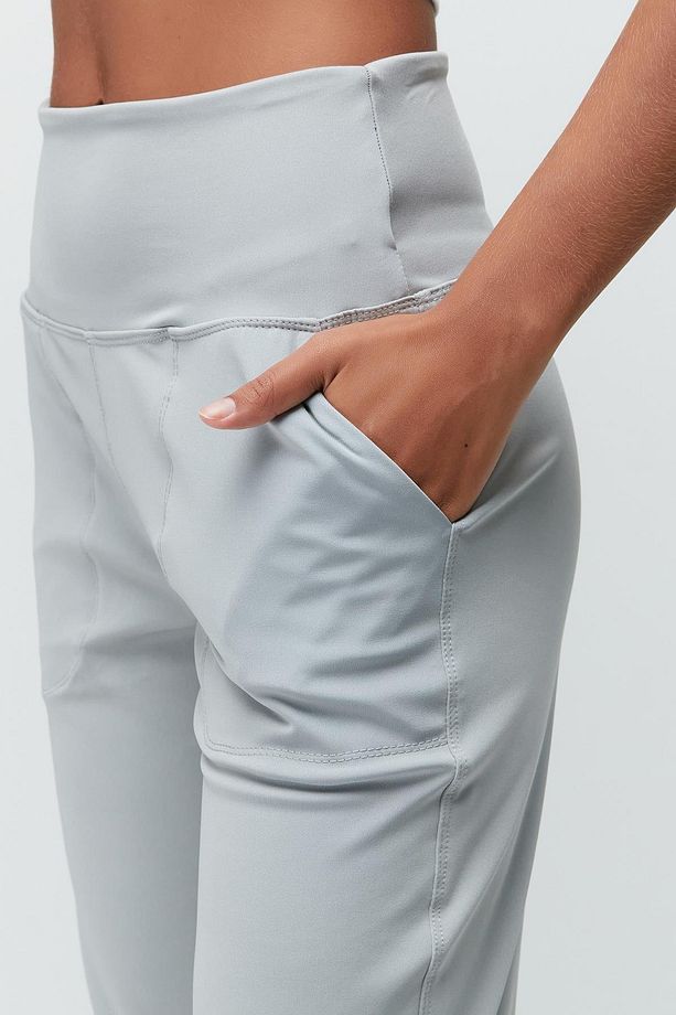 Yüksek Bel Manşetli Paça Jogger Eşofman Altı 811 Gri - 6